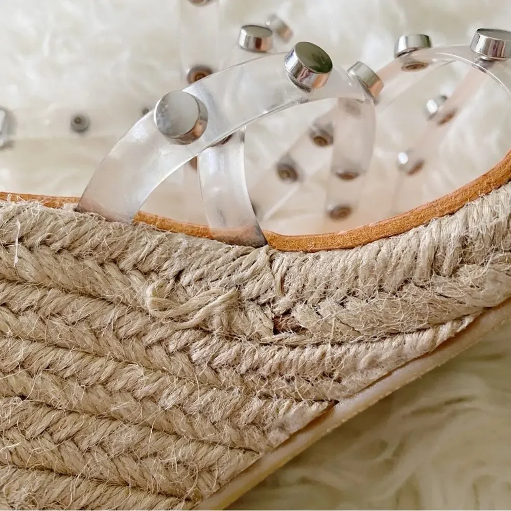 Dolce Vita | Maxton Espadrille Wedge Sandals Square Toe Studded Clear Straps 8.5
